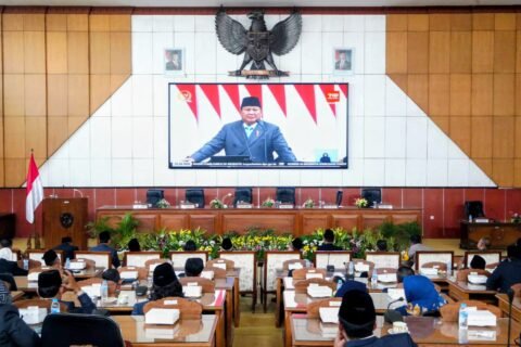 Pemkab Madiun menyimak pidato Presiden Prabowo Subianto secara daring, Jumat (14/8)./dok.DNY
