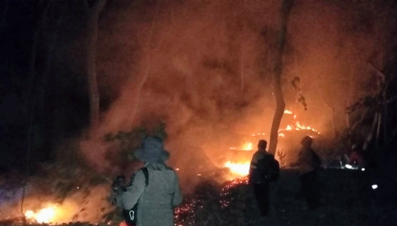 Kebakaran hutan di wilayah Ponorogo membuat TNI, Polri, dan Pemkab Ponorogo bersinergi untuk memadamkannya./dok.DNY-HUM