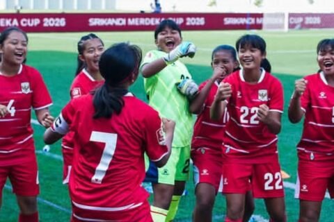 Tim Indonesia Putri Nusantara U-16 tampil di Srikandi Merdeka Cup 2026 yang berlangsung di Stadion Super Soccer Arena, Kudus.