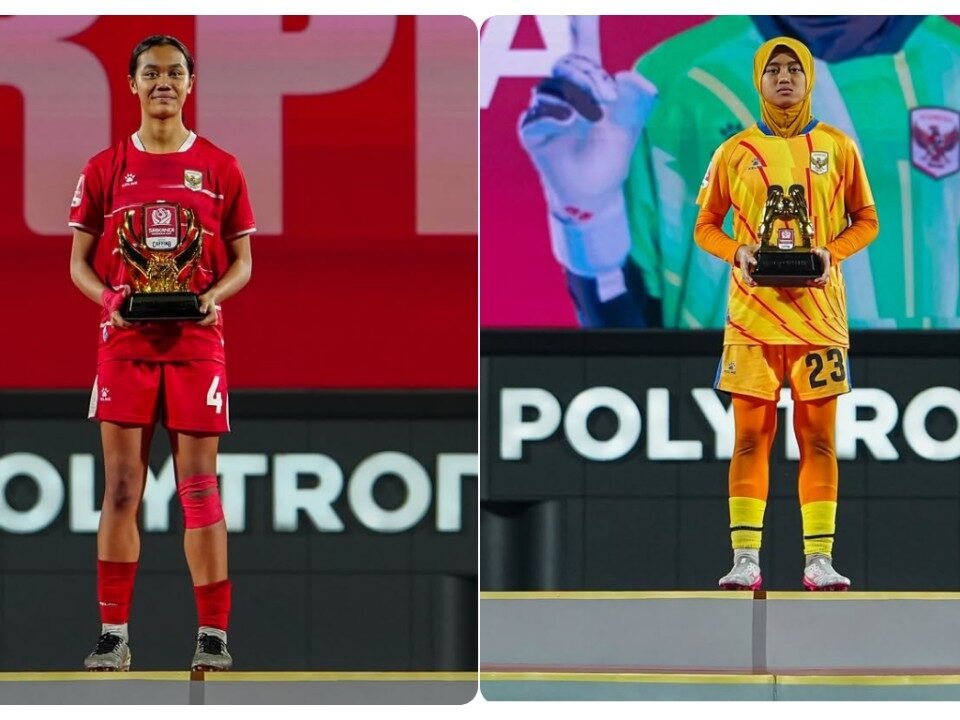 Jazlyn Kayla Firyal dan Alleana Arumy meraih penghargaan meski Garuda Pertiwi U-16 gagal juara Srikandi Merdeka Cup 2026 di Kudus./Instagram @srikandimerdekacup