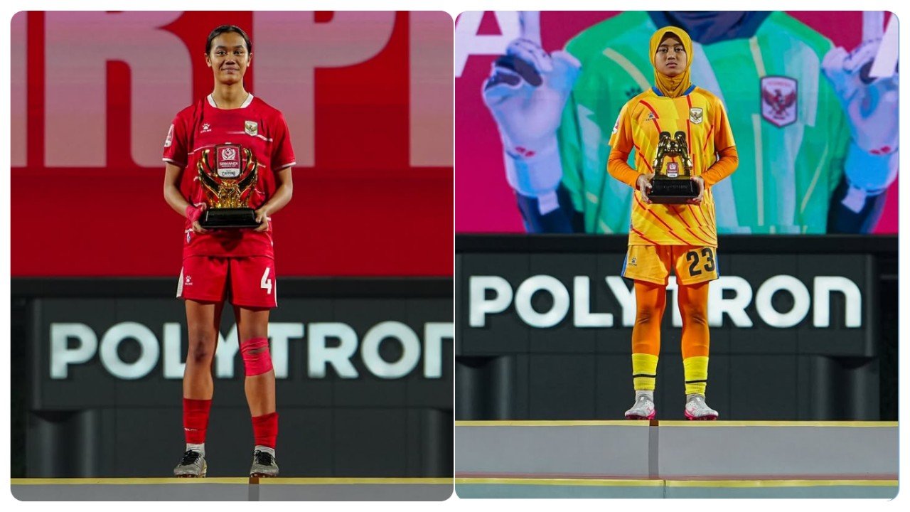 Jazlyn Kayla Firyal dan Alleana Arumy meraih penghargaan meski Garuda Pertiwi U-16 gagal juara Srikandi Merdeka Cup 2026 di Kudus./Instagram @srikandimerdekacup