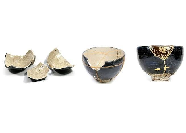 Tiga tahapan pemulihan tembikar kintsugi melambangkan Post Traumatic Growth