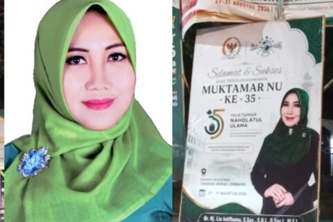 DPD RI Lia Istifhama pose ketika pencalonan dan balihonya di area Muktamar Jombang