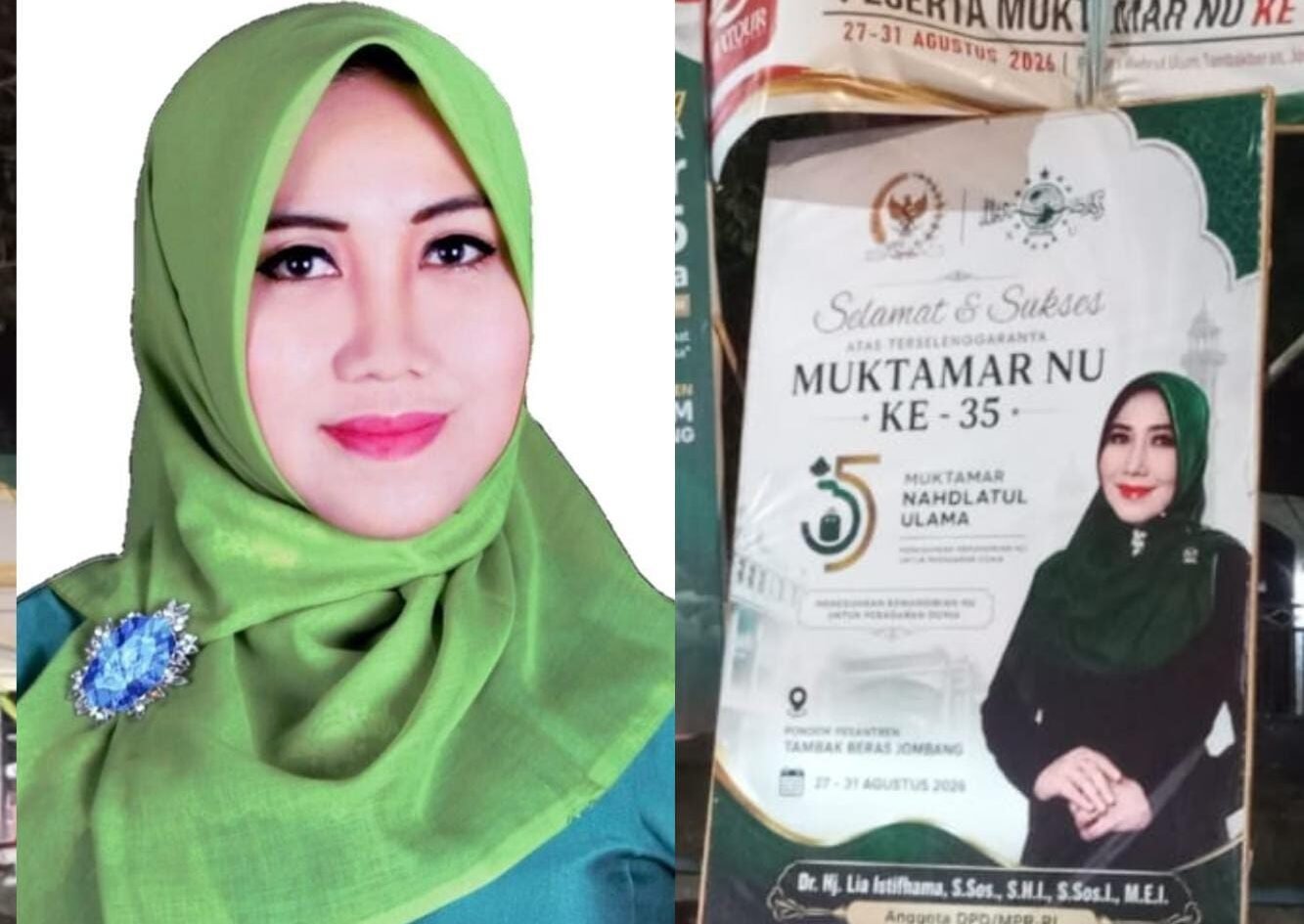 DPD RI Lia Istifhama pose ketika pencalonan dan baliho di Area Muktamar NU Jombang