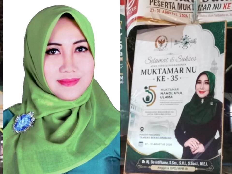 DPD RI Lia Istifhama pose ketika pencalonan dan baliho di Area Muktamar NU Jombang