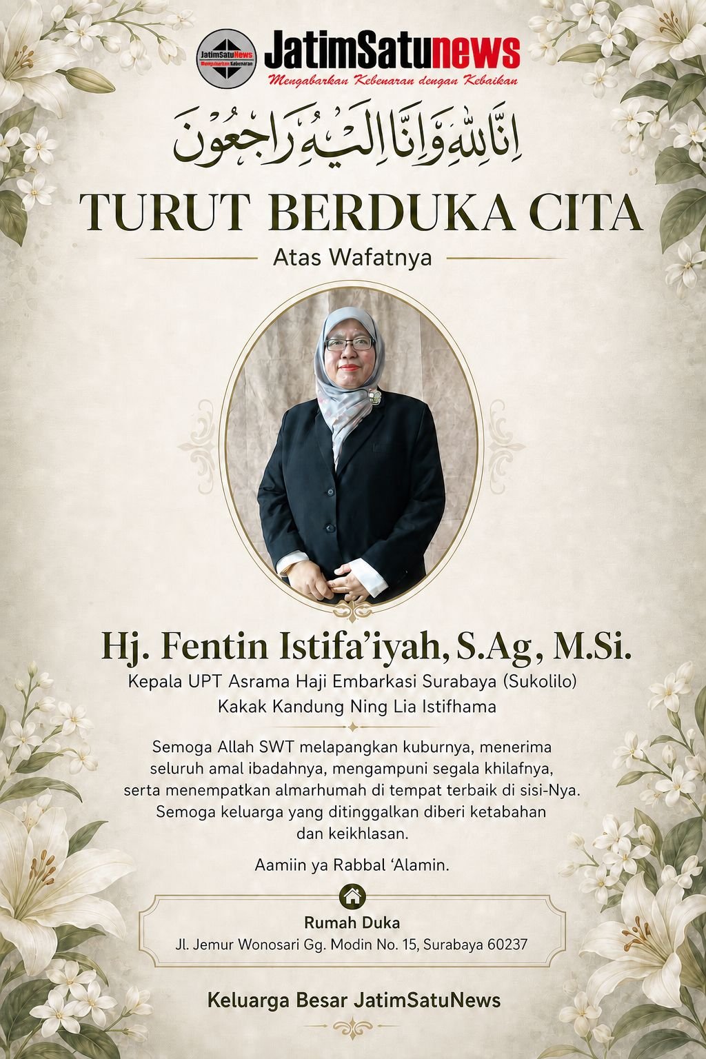 Hj. Fentin Istifa’iyah, Keponakan Gubernur Khofifah Wafat
