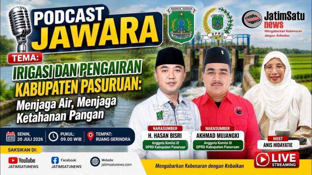 Podcast JAWARA membahas irigasi Kabupaten Pasuruan bersama Komisi III DPRD Kabupaten Pasuruan