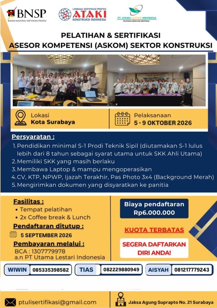 Poster Pelatihan dan Sertifikasi Asesor Kompetensi Sektor Konstruksi