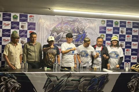 Suasana konferensi pers peluncuran kejuaraan tinju Malang Super Fight di hadapan awak media dan atlet