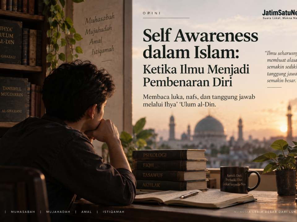 Ilustrasi self awareness dalam Islam melalui muhasabah, mujahadah, fiqh dan tasawuf