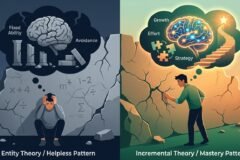 Ilustrasi perbandingan respon kognitif entity theory dan incremental theory dalam konsep implicit theories Carol Dweck