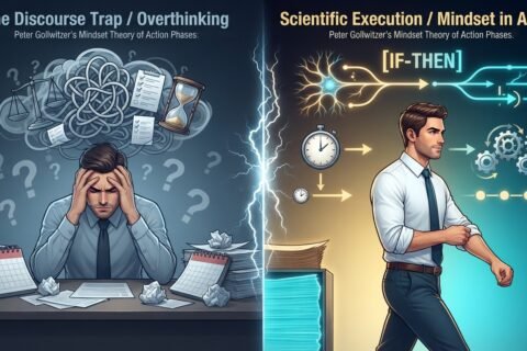 Ilustrasi sains Mindset Theory of Action Phases Peter Gollwitzer yang membedah penyebab rencana berakhir jadi wacana dan rahasia eksekusinya.