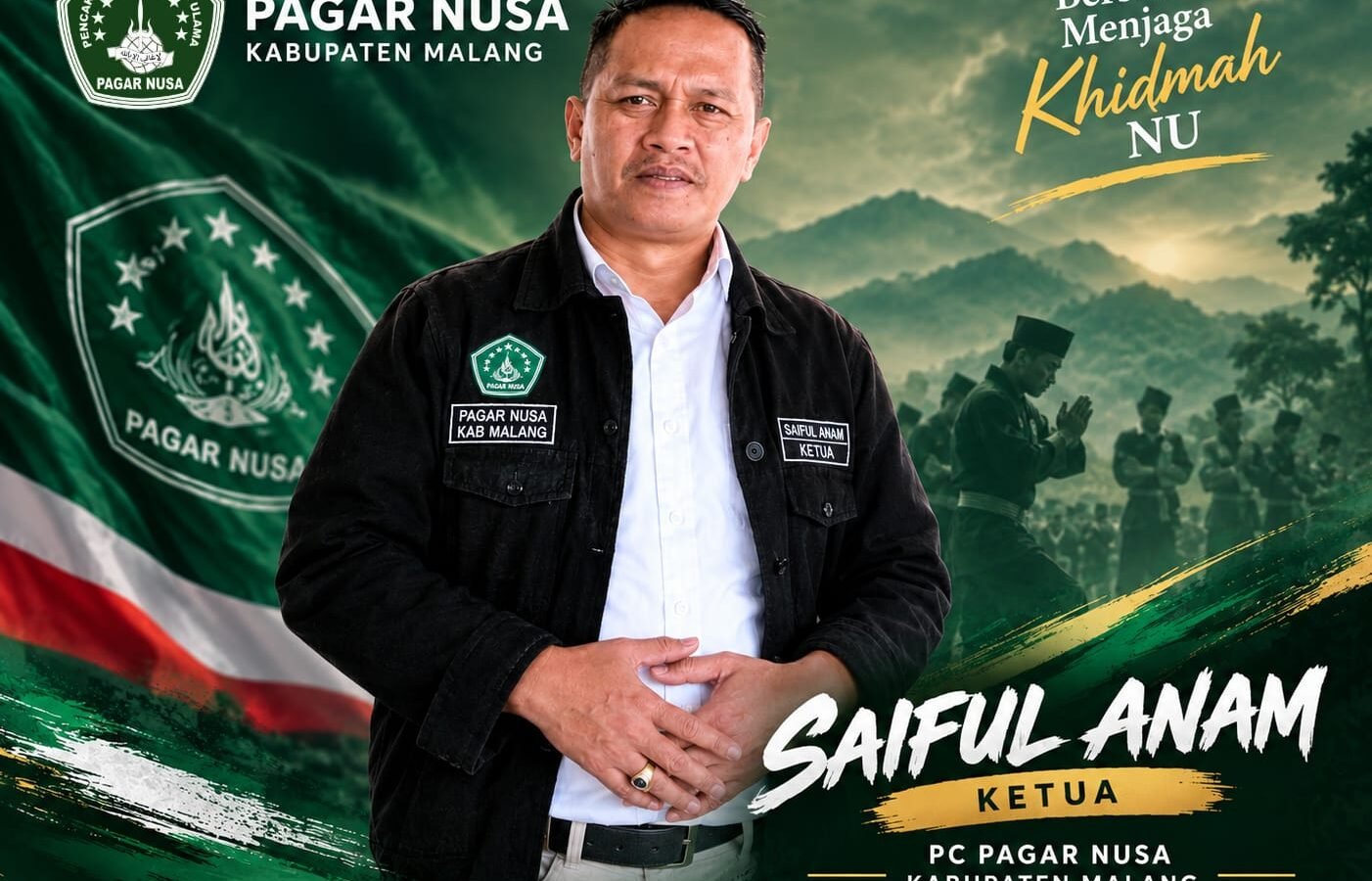 Saiful Anam, Ketua PC Pagar Nusa Kabupaten Malang, mengajak pesilat (atlet) dan orang sekitarnya menjaga khidmah NU bersama./dok.ROF