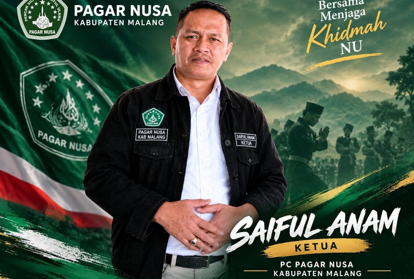 Saiful Anam, Ketua PC Pagar Nusa Kabupaten Malang, mengajak pesilat (atlet) dan orang sekitarnya menjaga khidmah NU bersama./dok.ROF