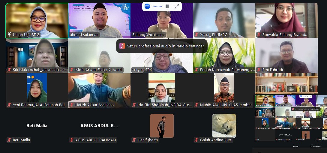 Tangkapan layar pertemuan daring serah terima rekomendasi kurikulum inti prodi psikologi islam oleh API Jatim dan K2P-PTKI