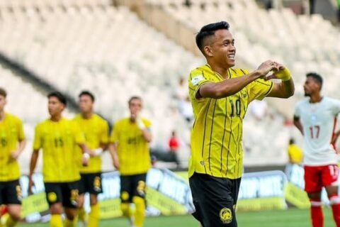 Pemain Malaysia, Arif Aiman mencetak dua gol ke gawang Bangladesh dalam laga pembuka Grup A Divisi 1 FIFA ASEAN Cup 2026 di GBK Jakarta (25/9)./Instagram @malaysia_nt
