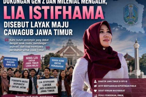 Poster digital yang merepresentasikan derasnya aspirasi dan dukungan dari kalangan Gen Z serta milenial yang menilai sosok Senator DPD RI, Lia Istifhama, sebagai figur pemimpin ideal yang layak diusung menjadi Calon Wakil Gubernur Jawa Timur.