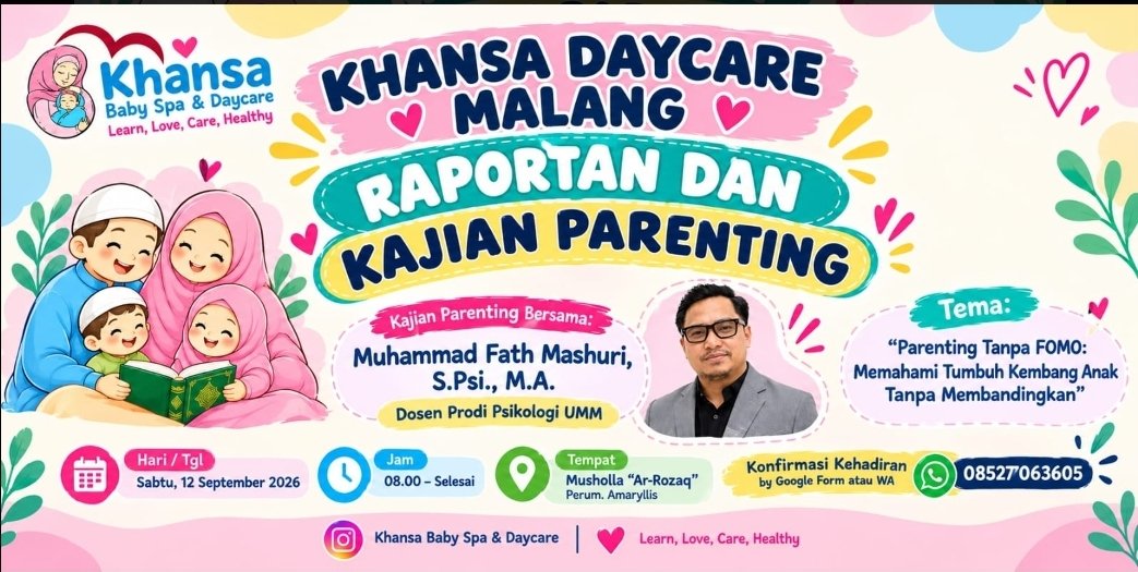 Poster rapitan dan kajian parenting di Khansa Daycare Malang.