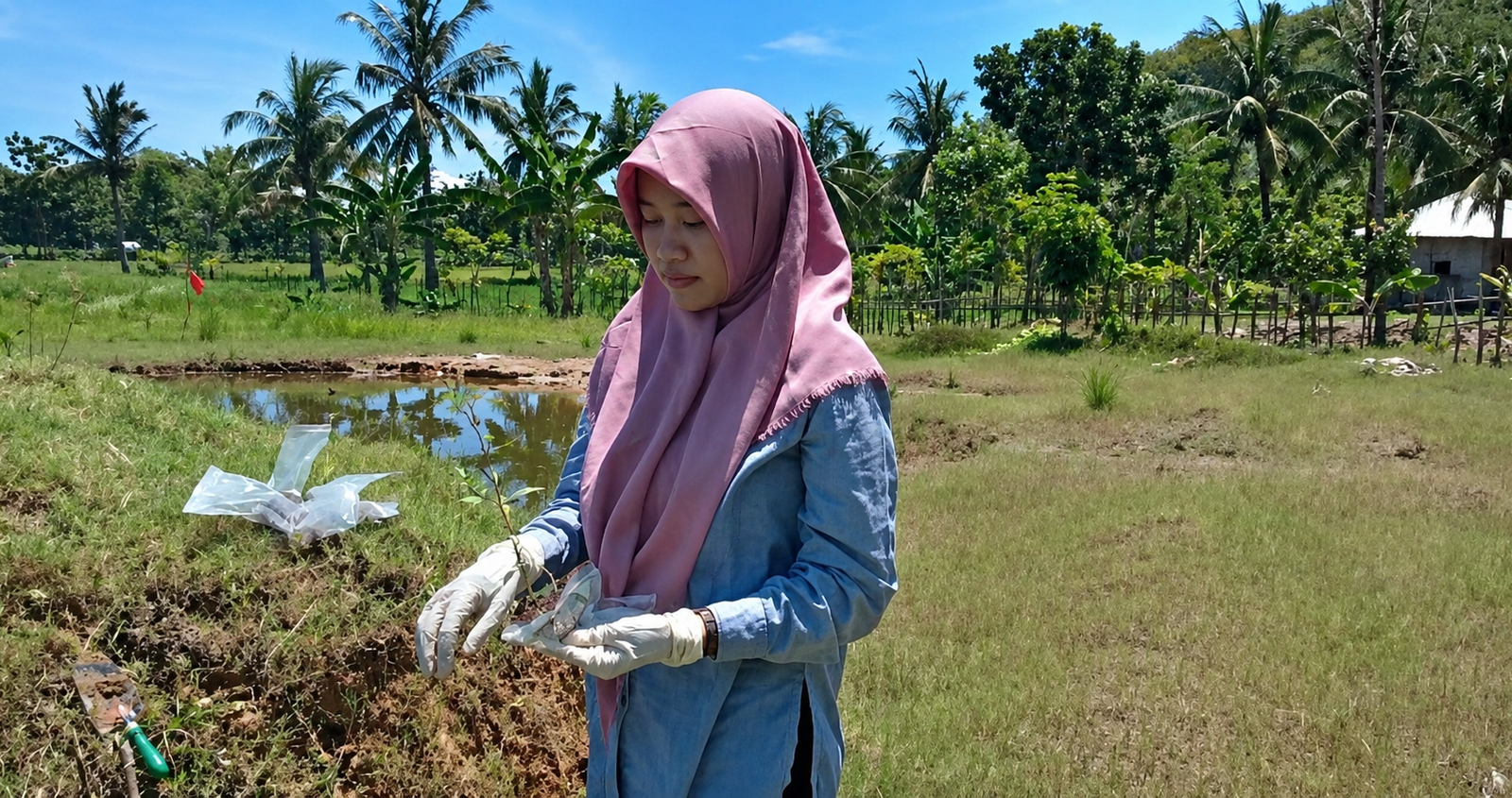 Dr. Reni Ustiatik, S.P., M.P., Melakukan pengambilan sampel bakteri di lapang.