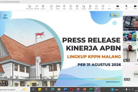 Pelaksanaan rilis kinerja APBN dan sosialisasi perbendaharaan yang dipimpin langsung oleh Kepala KPPN Malang, Muhammad Rusna, secara daring, Selasa (8/9/2026)