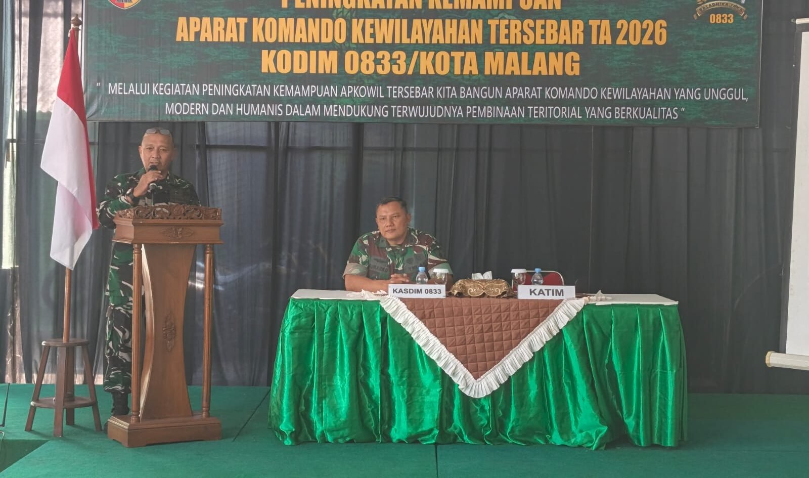 Suasana kegiatan Peningkatan Kemampuan Aparat Komando Kewilayahan Tersebar TA 2026 di lingkungan Kodim 0833/Kota Malang.