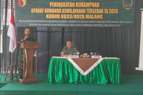 Suasana kegiatan Peningkatan Kemampuan Aparat Komando Kewilayahan Tersebar TA 2026 di lingkungan Kodim 0833/Kota Malang.