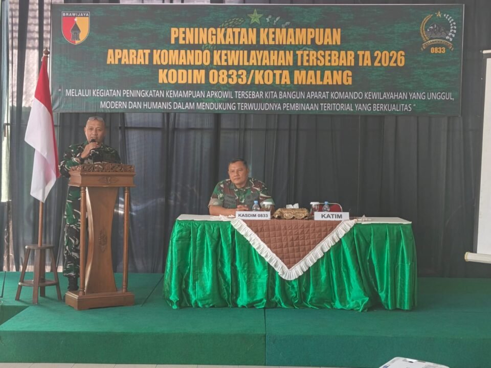 Suasana kegiatan Peningkatan Kemampuan Aparat Komando Kewilayahan Tersebar TA 2026 di lingkungan Kodim 0833/Kota Malang.