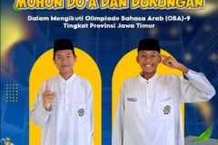 Poster permohonan doa dan dukungan dari SMP Ar-Rohmah Putra Malang (SPARTA) untuk M. Khoirul Muttaqin dan Ilyasa Fath Jamlean saat mewakili sekolah dalam ajang Olimpiade Bahasa Arab (OBA) ke-9 tingkat Provinsi Jawa Timur, di mana M. Khoirul Muttaqin berhasil menorehkan prestasi sebagai Juara Harapan