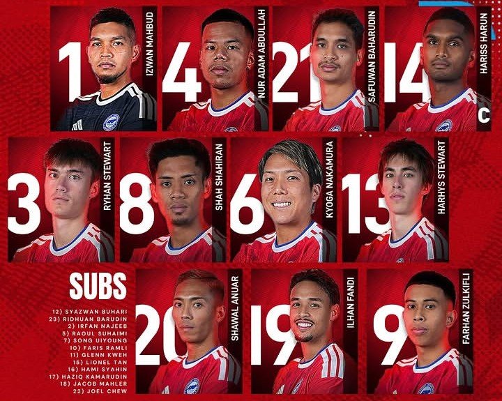 Susunan pemain Singapura untuk melawan Timnas Indonesia di Grup A FIFA ASEAN Cup 2026 (25/9) di GBK Jakarta./Instagram @fasingapore