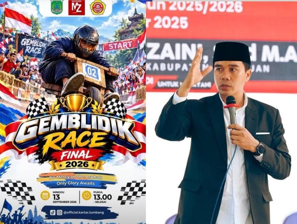 Wakil Ketua DPRD Kabupaten Pasuruan, Muhammad Zaini (kanan), memastikan akan hadir dan memberikan dukungan langsung pada ajang Grand Final Gemblidik Race 2026 (kiri) yang digelar di Desa Lumbang pada Minggu (13/9/2026).