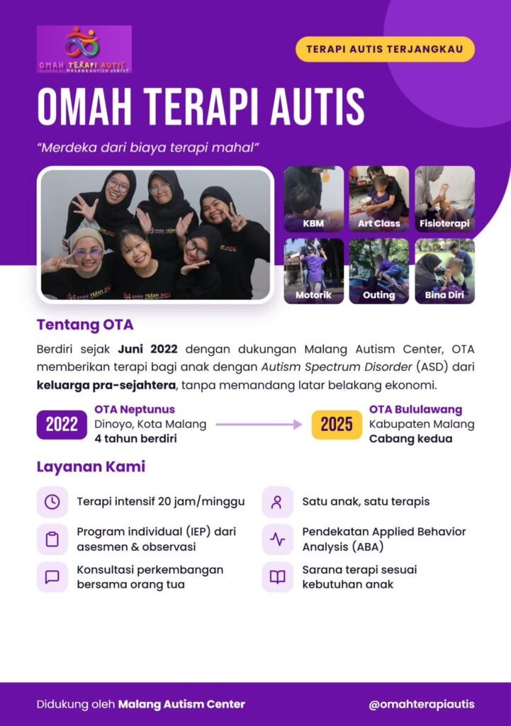 Brosur informasi profil layanan Omah Terapi Autis (OTA) yang didukung penuh oleh Malang Autism Center.