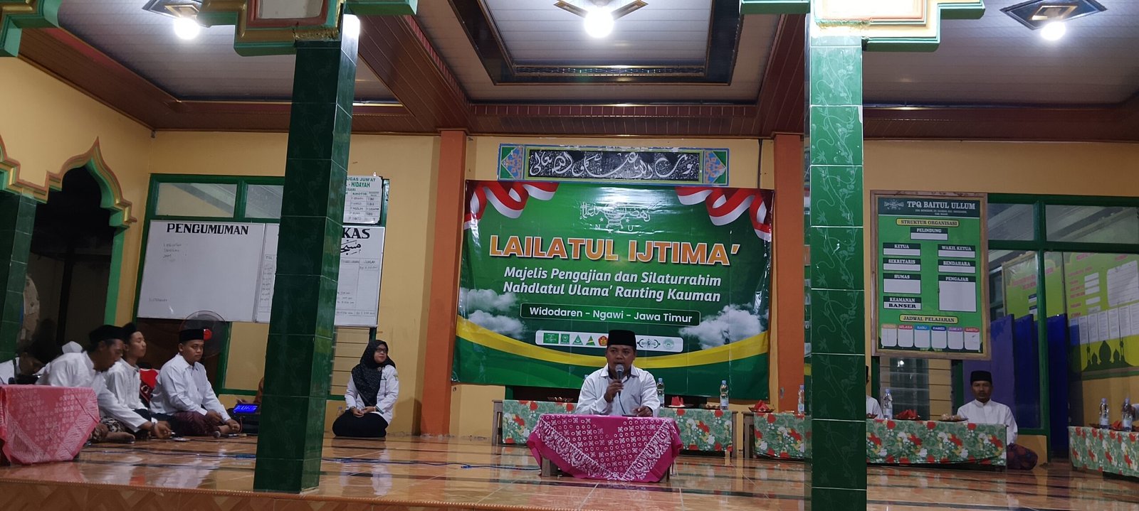 Purwanto, Wakil Ketua Tanfidziyah MWCNU Widodaren Ngawi di Lailatul Ijtima (9/10), yang mengimbau jamaah untuk mengikuti rangkaian HSN 2026./dok.QONY