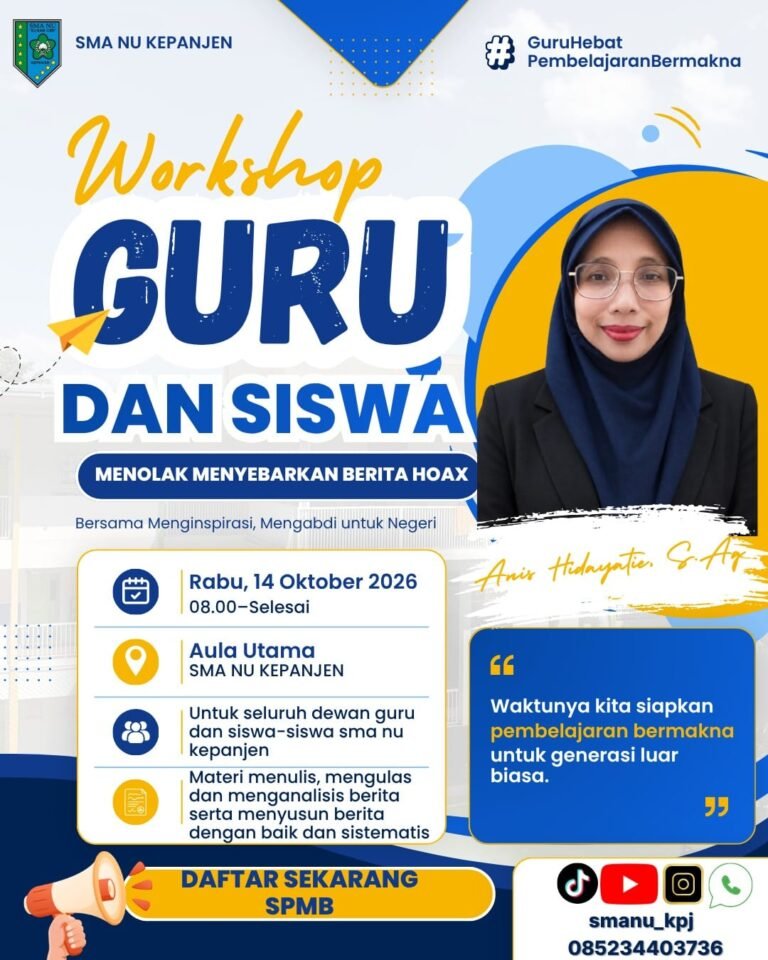 Poster Acara Workshop Guru dan Siswa dengan Narasumber Anis Hidayatie, S.Ag