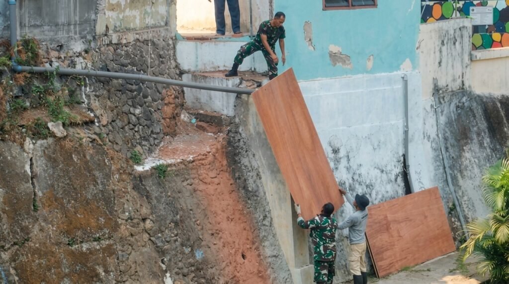 Koramil Klojen mengerjakan Jembatan Perintis Garuda