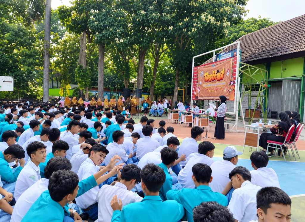 Ratusan siswa SMAN 6 Kota Malang memadati area lapangan sekolah untuk mengikuti jalannya debat terbuka calon Ketua OSIS dan MPK