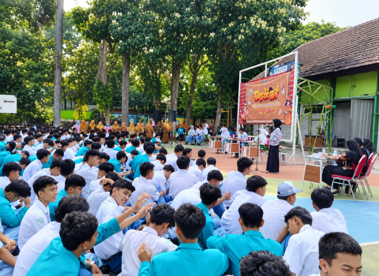Ratusan siswa SMAN 6 Kota Malang memadati area lapangan sekolah untuk mengikuti jalannya debat terbuka calon Ketua OSIS dan MPK