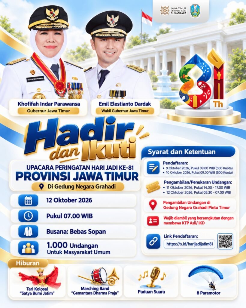 500 Kuota Undangan Upacara HUT ke-81 Jatim di Grahadi Ludes Hanya dalam 31 Detik! Simak Jadwal Tahap Kedua Besok Pagi