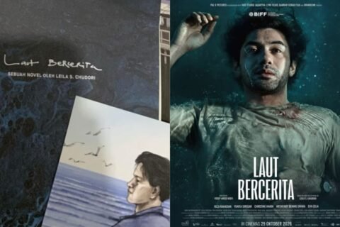 Sampul novel dan poster resmi film "Laut Bercerita" karya Leila S. Chudori yang diadaptasi ke layar lebar untuk merawat ingatan sejarah bangsa