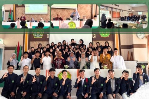 Sesi foto bersama pimpinan MTsN 2 Kota Malang, dosen pembimbing, dan mahasiswa PBA UIN Malang.