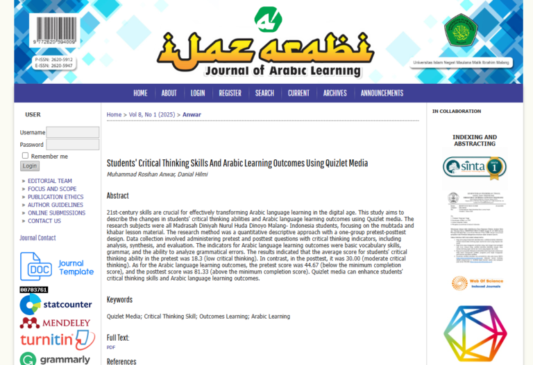 Tampilan depan jurnal