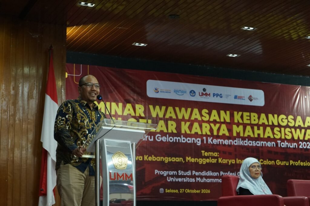 Suasana seminar wawasan kebangsaan dalam pameran inovasi PPG UMM di Aula BAU Kampus III UMM.