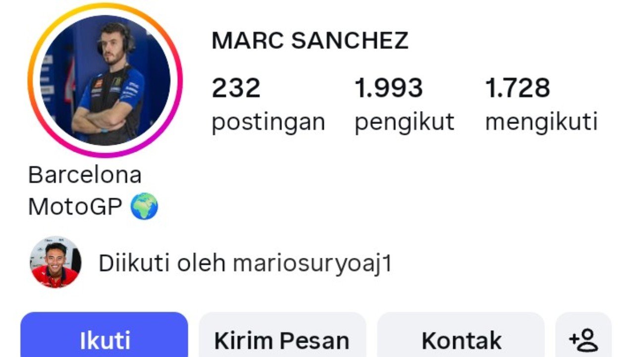 Salah satu kru tim balap Alex Rins di Yamaha diikuti Mario Aji./Instagram