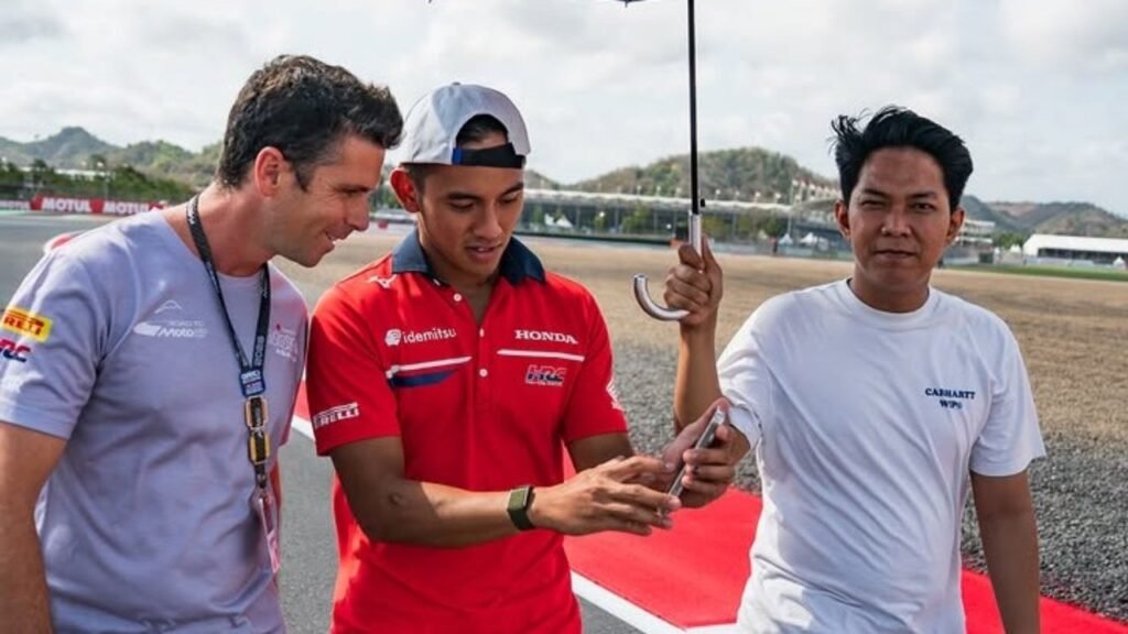 Mario Aji gagal lolos Q2 Moto2 Indonesia 2026 usai kalah cepat dari 14 pembalap lainnya di Latihan./Instagram @honda_team_asia