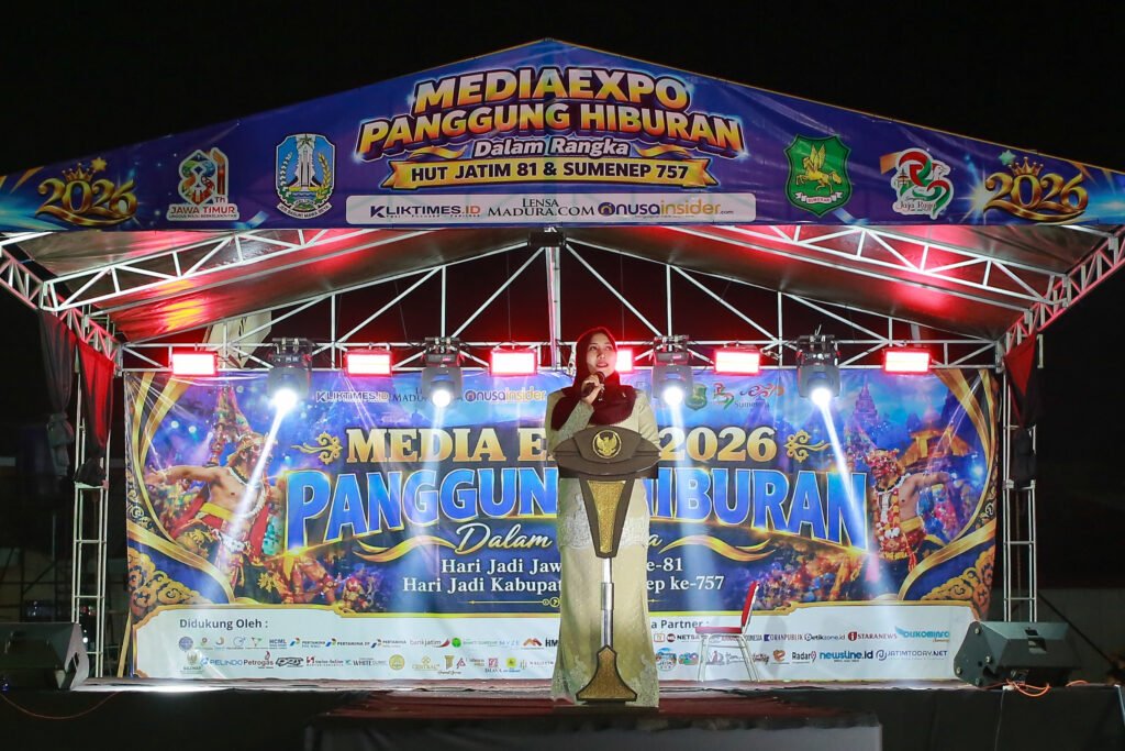 Senator Lia Istifhama saat menyampaikan orasi ilmiah pada pembukaan Media Expo 2026 di Sumenep.