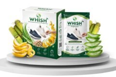 Tampilan kemasan produk WHISH (Whitening Hybrid Innovative Sheet for Hygienic Shoes) berbahan dasar ampas tebu dan ekstrak kulit lemon.