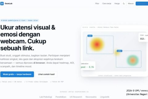 Tampilan antarmuka platform berbasis web Foveo-One yang dikembangkan tim peneliti Universitas Negeri Malang (UM) untuk mengukur atensi visual dan ekspresi emosi peserta didik secara praktis hanya menggunakan webcam dan tautan.