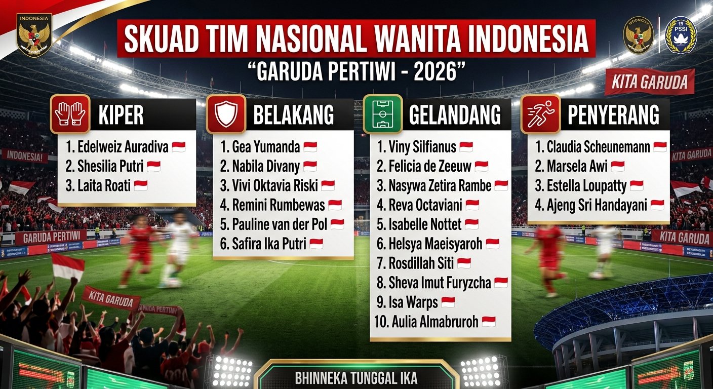 Daftar 23 pemain Timnas Putri Indonesia FIFA Matchday Oktober 2026 di Aqaba, Yordania./dok.AI Gemini