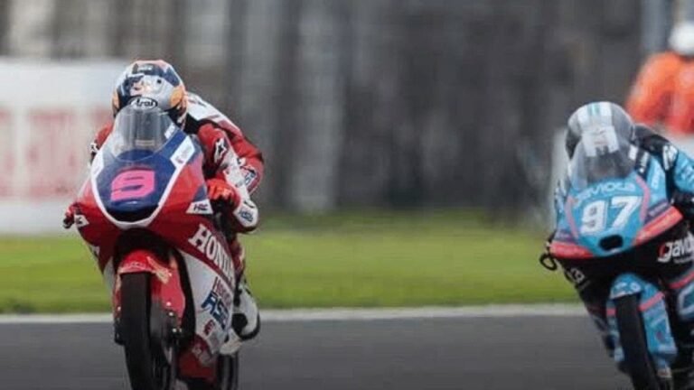 Pembalap Indonesia, Veda Pratama (9) finis ke-11 di balap Moto3 2026 seri Motegi, Jepang (4/10)./Instagram @honda_team_asia